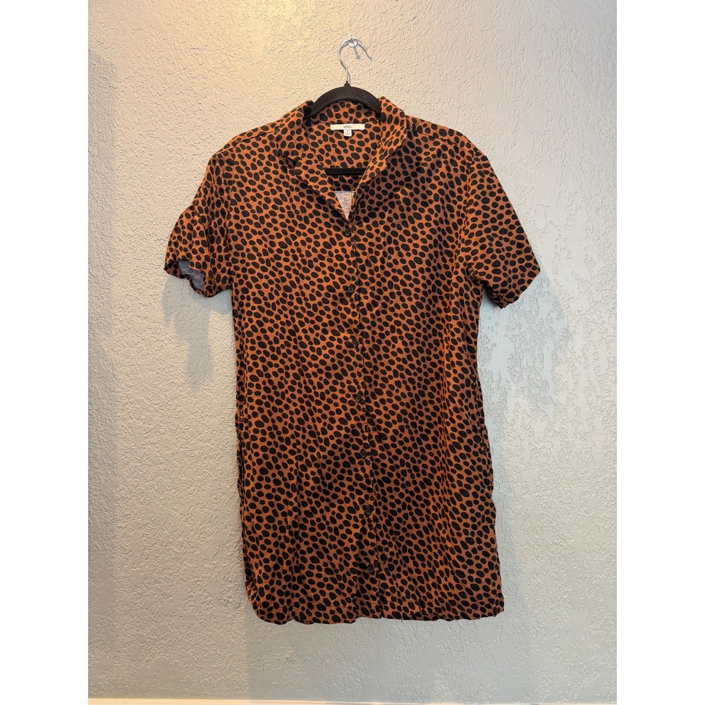 Vans Womens Leopard Print Button Up Shirt Dress Rust Orange Black VN0A5L6BZ0F S